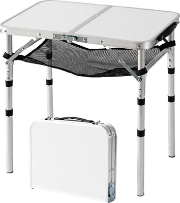 Produktbild von Relaxdays Campingtisch, klappbar, höhenverstellbar, HxBxT:60x60x40 cm, Aluminium, MDF, wetterfest, Klapptisch, weiß