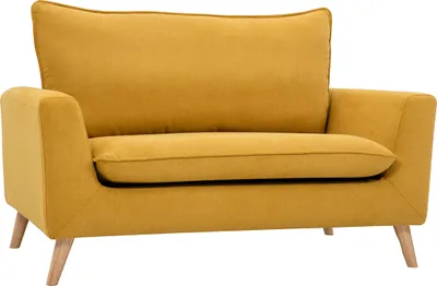 Produktbild von Miliboo - Skandinavisches Sofa aus senfgelbem Stoff mit Samteffekt und hellem Holz 2-Sitzer JONAS
