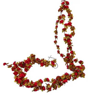 Produktbild von 3er Set Blumengirlande Künstlich 2,45M Rot-Herbstlich Seidenstoff & Kunststoff