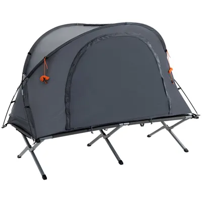Produktbild von Outsunny Campingset, Erhöhtes Feldbett-Zelt mit Tragetasche, 1 Person, Grau, 200x86x147 cm, Polyester-Taft, Oxford-Gewebe, Glasfaser, Aluminium, faltbar, kompakt
