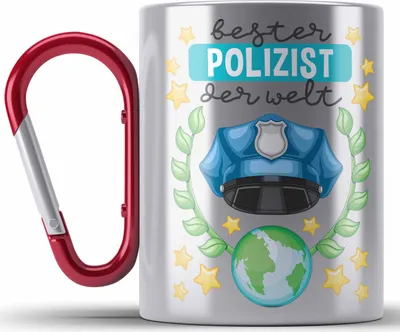 Produktbild von Trendation - Bester Polizist Geschenk Edelstahl Tasse Karabiner mit Spruch Geschenke Polizei Männer Lustig (Rot)