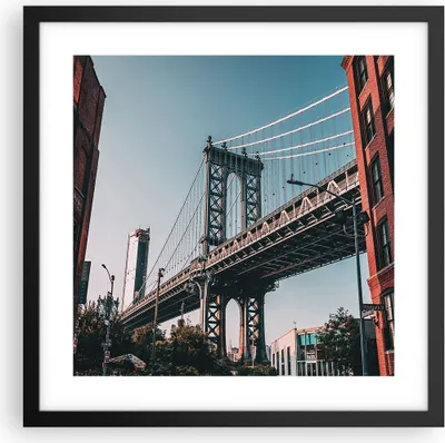 Produktbild von Gerahmtes Poster - Schwarzer Rahmen - Manhattan Brücke Brücke - 40x40 cm - Wand Bild - Wanddeko - Wandbilder - Kunstposter - Wandposter - Bilderrahmen - Bilder - Kunstdruck - P2BAC40x40-4675