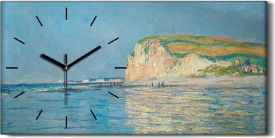 Produktbild von Dekor Leinwand Uhr Wandbilder Geräuschlos Kunstdruck 60x30 Ebbe bei Pourville - schwarze Hände
