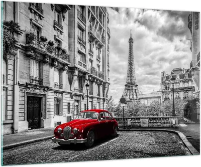 Produktbild von Bilder auf glas - Auto Eiffle Straße Gebäude - 100x70cm - Glasbilder - Wandbilder - Kunstdruck - zum Aufhängen bereit - Wanddekoration aus Glas - Glas Bilder - Wandbild auf Glas - GAA100x70-3214