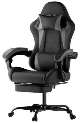 Immagine prodotto di Sedia da gaming ergonomica, con supporto lombare e poggiatesta, regolabile in altezza, adatta per adulti, ragazze e ragazzi - colore nero e grigio