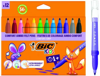 Image de Bic 517250 BIC KIDS Feutre de coloriage Comfort Jumbo, étui carton de 12 pièces