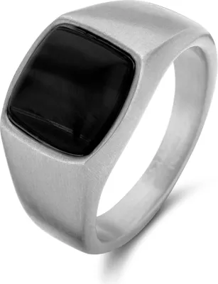 Produktbild von Frank 1967 7FR-0011-60 Stahlring mit Stein - Männer - Achat - 9,8 x 9,3 mm - Silberstahl - Größe 60 - Schwarz
