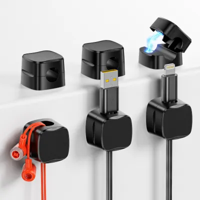 Kabelclips mit Magnet, 6 Stück, selbstklebend, schwarz