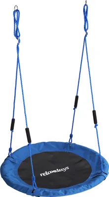 Obrázek produktu pro Houpací síť Relaxdays, kulatá houpací síť s pěnovými úchyty, pro děti, nastavitelná, pro venkovní použití, Ø: 100 cm, nosnost do 100 kg, modrá