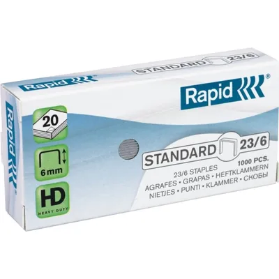 Produktbild von Rapid 23/6, Klammerpack, 6 mm, 1000 Heftklammern, 23/6, Edelstahl, 20 Blätter
