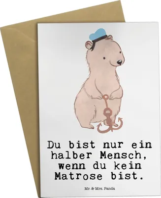 Produktbild von Mr. & Mrs. Panda Klappkarte Matrose Herz - Weiß - Geschenk, Lustig, weihnachtskarten, genesungskarte, Seeleute, Seemann, Spruch, Beileidskarte, Glückwunschkarte