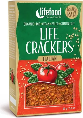 KRAKERSY GRYCZANE Z SUSZONYMI POMIDORAMI I BAZYLIĄ RAW BEZ DODATKU CUKRÓW BEZGLUTENOWE BIO 90 g - LIFEFOOD