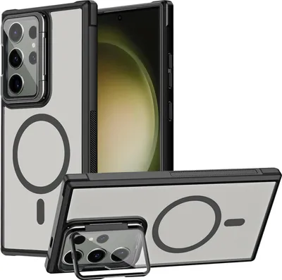 Produktbild von Schutzhülle für Samsung Galaxy S23 Ultra Hülle, Metallring für Wireless Laden klappbarer Kamera Schutz Glas Ständer