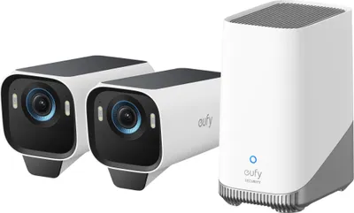 Immagine prodotto di Sistema di sorveglianza wireless eufyCam S3 Pro HomeBase 3 con 2 telecamere eufy S3 Pro, 8MP, 4K UHD 3840x2160, visione notturna con massima gamma cromatica, pannello solare integrato, riconoscimento facciale AI, rilevamento intelligente, audio bidirezionale, allarme
