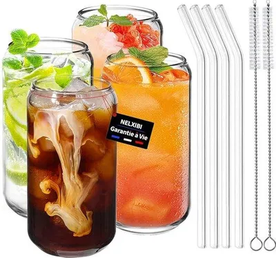 Produktbild von Bambusdekorierte Cocktailgläser mit Glasrohr, 4 Stück, 460 ml, transparent, ohne Deckel