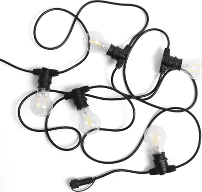 Produktbild von Set Lichterkette Außen IP44 5m Schwarz + 5 LED Glühbirnen Filament B22 2W A60 4000K Neutralweiß