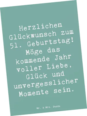 Produktbild von Mr. & Mrs. Panda Postkarte Spruch 51. Geburtstag - Meeresbrise - Geschenk, Ansichtskarte, Alter, Happy Birthday, Fotokarte, Grußkarte, unvergessliche Momente, Meilenstein