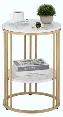 Runder Beistelltisch Marmoroptik, weiß-gold, HxØ 56x40 cm