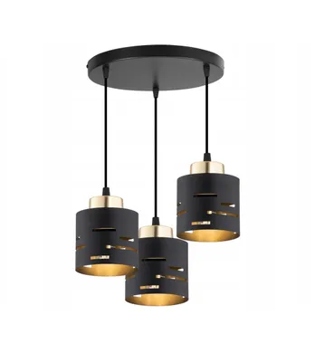 Produktbild von FKL DESIGN Home Deco Deckenlampe Deckenleuchte 3-flammig E27 Metall Lampenshirm Lampe aus Serie (Schwarz, N910-ER3)
