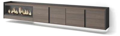 Produktbild von TV-Möbel Holzeffekt eiche schwarz 315x35x50cm Kamin mit Feuereffekt