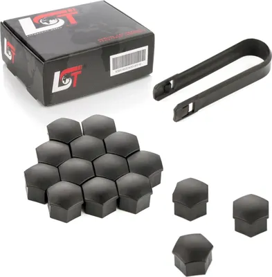 Produktbild von 15x Radschrauben Felgen Abdeckkappen Set 17 mm schwarz Matt für SAAB OPEL VOLVO