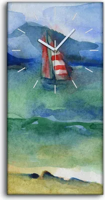 Produktbild von Küche Wohnzimmer Wand Leinwand Uhr Geräuschlos Kunstdruck 30x60 Wasser und Segel - weiße Hände