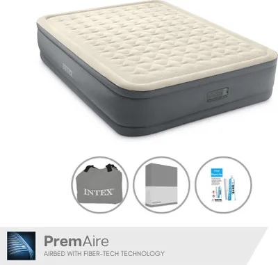 Obrázek produktu pro Nafukovací postel Intex - pro 2 osoby - 152 x 203 x 46 cm - šedá - s elektrickou pumpou + prostěradlo antracit + opravná sada