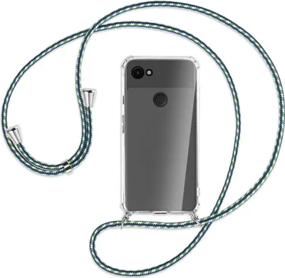 Produktbild von Handykette Backcover-Schutzhülle mit Band (Metall silberfarben) für Google Pixel 3a XL - grün/blau/weiß