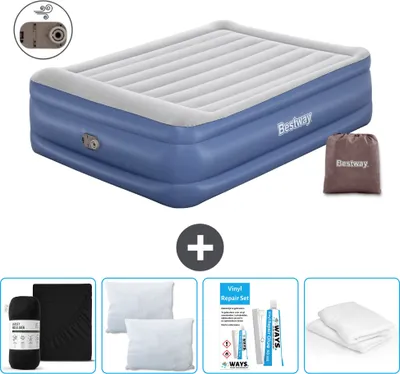 Produktbild von Bestway Luftmatratze - 2-Personen - 152 x 203 x 56 cm - Grau/Blau - Inklusive Zubehör