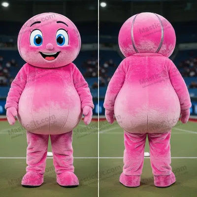 Image de Mascotte MASTICOT en peluche de boule de pétanque rose