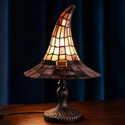 Productafbeelding van Halloween-heksenhoed lamp – 30 cm, warmwitte LED, USB, retro-gotische bureaulamp – zwart