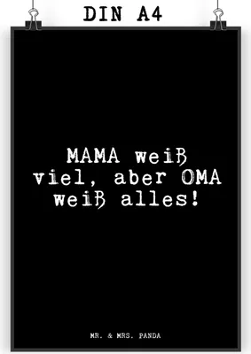 Produktbild von Mr. & Mrs. Panda Bild MAMA weiß viel, aber... DIN A4 - Schwarz - Geschenk, Muttertag, Sprüche, drucke, Oma, Kunstdruck, Wandbild, Großeltern, wanddeko, Plakat