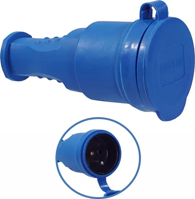 Produktbild von Schuko Kupplung 16A 230V Gummi Stecker Schuko Schutzkontakt VDE IP44 blau