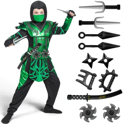 Produktbild von Spooktacular Creations Halloween Ninja-Kostüm für Jungen, grüne Ninja-Kostüm für Kinder Ninja Themed Partys, Halloween Kostüm Dress Up – Größe Small (5-7 yrs)