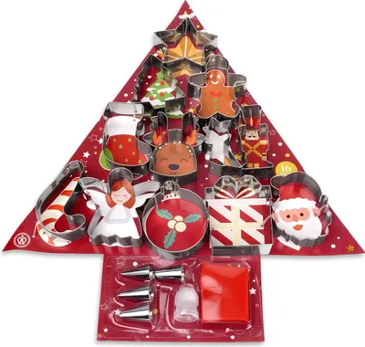 Produktbild von Weihnachts-Ausstecher-Set 17-teilig - 12 Edelstahl-Ausstechformen - Spritzbeutel - Mit 4 Tüllen