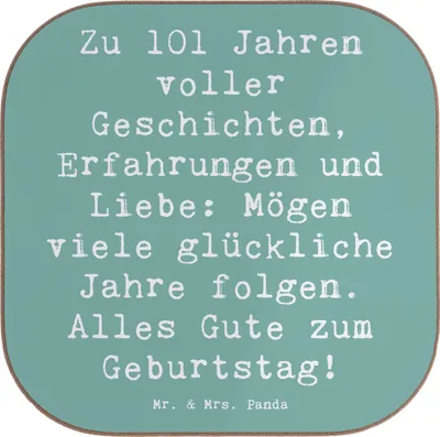 Produktbild von Mr. & Mrs. Panda Untersetzer für Gläser Spruch 101. Geburtstag - Meeresbrise - Geschenk, Liebe, Geburtstagsgeschenk, Tischuntersetzer, Langlebigkeit, handgefertigt, Alter