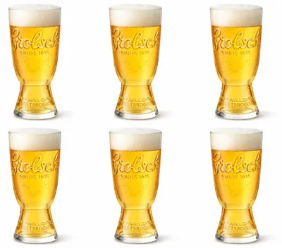 Produktbild von Grolsch Biergläser 6er Set 0,5 L geeicht - Original Reliefglas mit „Vakmanschap is Meesterschap“ - Bierglas mit Fuß