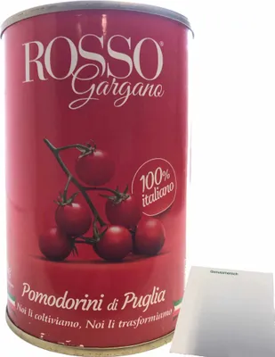 Produktbild von Rosso Gargano Pomodorini di Puglia Kirschtomaten (400g Dose) + usy Block