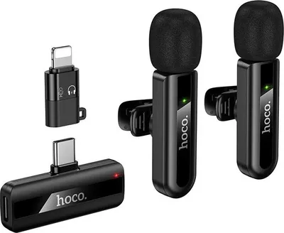 Immagine prodotto di Microfono doppio senza fili Lightning / USB C Hoco L20A nero