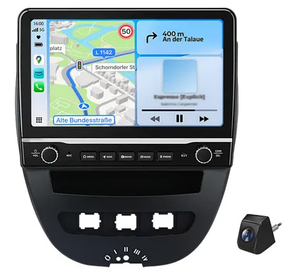 Image de Autoradio avec caméra de recul pour Toyota Aygo, Citroën C1 et Peugeot 107 (2005-2014) : sans fil, CarPlay, Android Auto, navigation GPS, 2+64 Go, Wi-Fi, DSP, DAB+