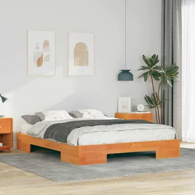 Produktbild von Bodenbettgestell Braun 140 x 200 cm Massivholz Kiefer