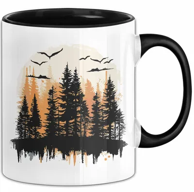 Produktbild von Wald Tasse Geschenk Wandern Geschenkidee Wanderlustige (Schwarz)