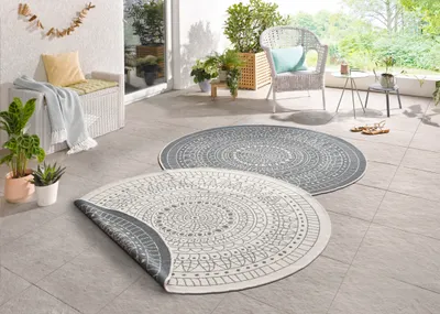 Produktbild von In- & Outdoor Design Wendeteppich Teppich Wintergarten 140 cm rund Porto Grau Creme OD-8