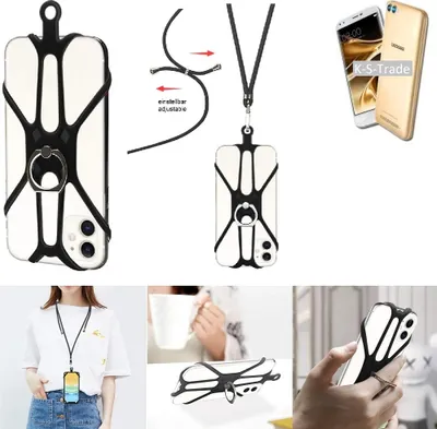 Produktbild von K-S-Trade 3in1 Handykette Handyband Handykordel Halsband Smartphone-Ring Handy-Ring kompatibel mit Doogee X30 Fingerhalterung Handyring Tischständer