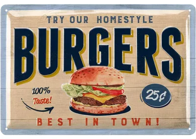 Produktbild von Retro Blechschilder Küche, BURGERS Rezepte, Blechschild grillen, BBQ Grill Schild, Retro Deko Vintage, Grillplatz, Garten, Bar, Küchen Deko