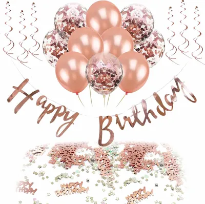 Produktbild von Oblique Unique Happy Birthday Geburtstag Party Deko Set - Girlande Ballons Konfetti uvm. roségold