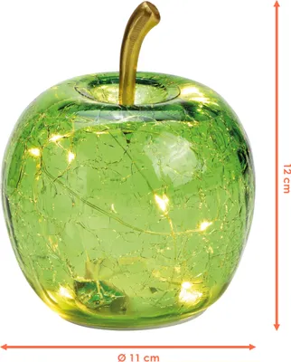 Image de 3.08 Petite pomme en verre avec guirlande lumineuse à 10 LED - Ø 11 cm - Lampe de décoration à piles - Couleur : vert clair (petite)