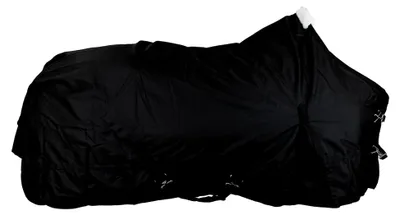 Produktbild von Weidedecke 600D Basicline – Regendecke & Übergangsdecke – Wind- und wasserdichte Outdoordecke mit Innenfutter und Kreuzbegurtung – Pferdedecke in Schwarz/Grau – 85 cm (Polarfleecefutter)