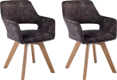 Two upholstered chairs with wooden legs are shown against a white background.