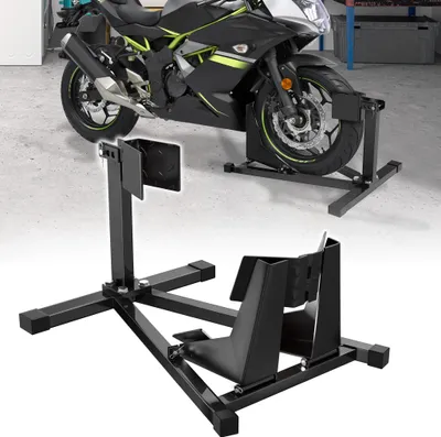 Obrázok produktu pre LZQ Nastaviteľný oceľový stojan na motorku - prepravný a montážny stojan pre 17-21" motorky (90-130 mm predné koleso)